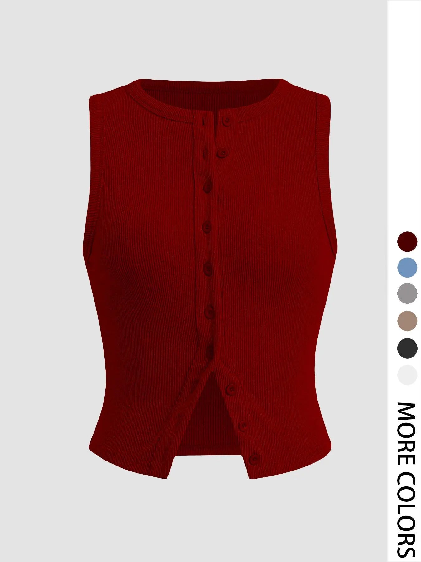 Women'S Plain Button Front Ribbed Crop Tank Top, Casual Sleeveless round Neck Top for Daily Wear, Ladies Clothes for All Seasons