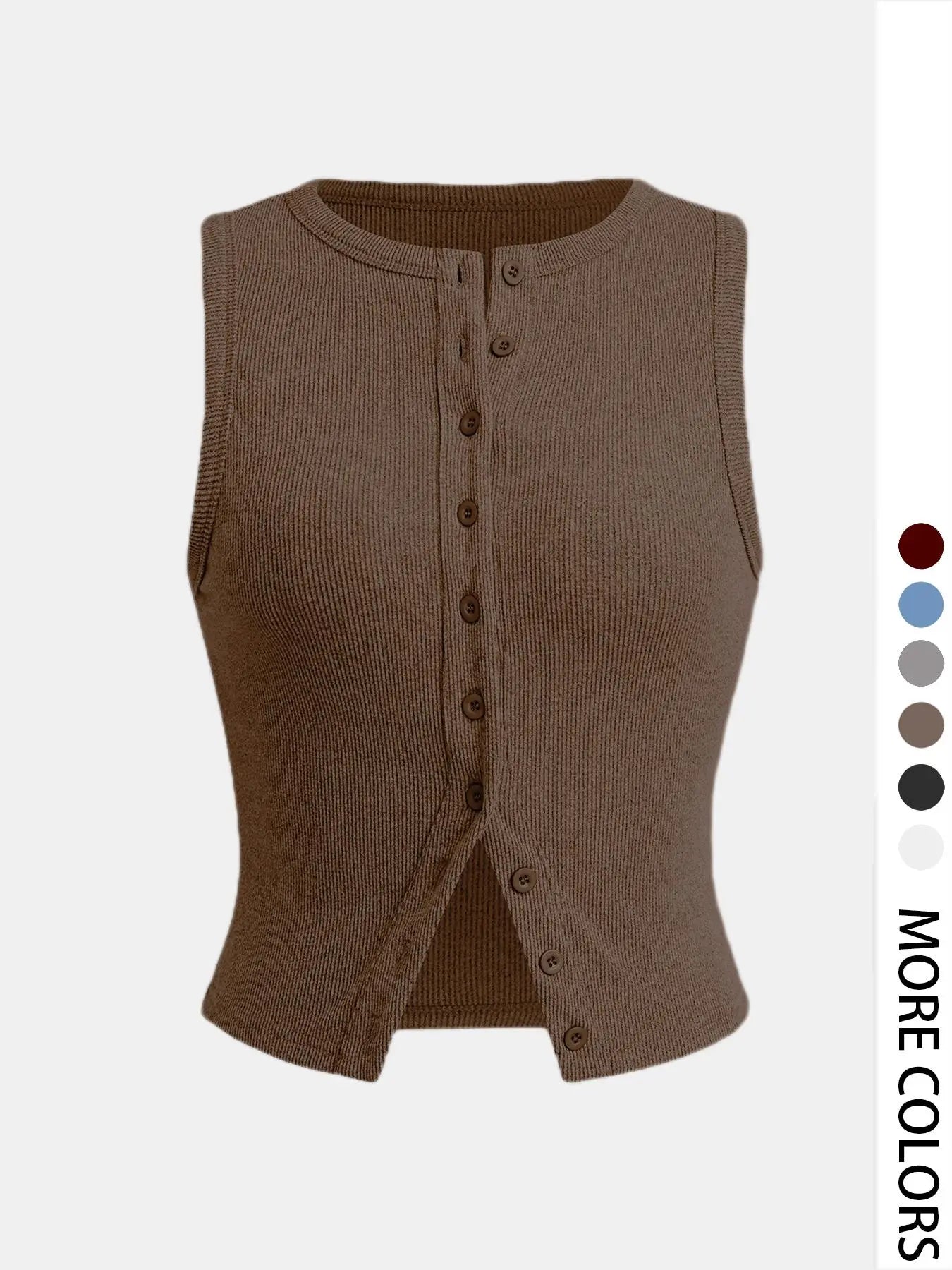 Women'S Plain Button Front Ribbed Crop Tank Top, Casual Sleeveless round Neck Top for Daily Wear, Ladies Clothes for All Seasons